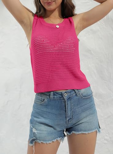 Image of FISACE Womens Crochet Tank Top Sleeveless Knit Summer Sweater | Round Neck, Hollow Out, Lightweight , Casual Crop,Cute Boho Vest