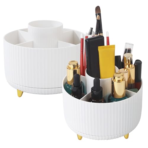 BUCOMTU 2 Pinzas Organizador de Maquillaje Giratorio 360°,Almacenaje Maquillaje Se puede utilizar para perfumes y cosméticos, mesa de baño, dormitorio caja de almacenamiento giratoria (Blanco)