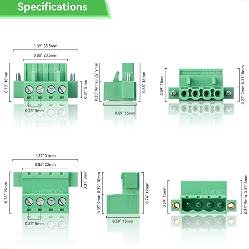 Jandeccn 10Pcs 4 Pin 5.08Mm Pitch Pcb Screw Terminal Block Phoenix Type Connector With 10Pcs 4 Pin Plug #TOP2