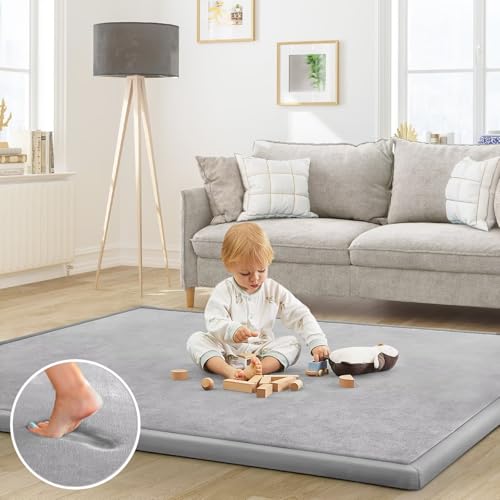 Image of Baby Play Mat for Floor Nursery Rug Muscle Mat Area Rug Playroom Rug 39 inchx59 inch Playpen Mat Elastic Foam 1.3 inch Thick Crawling Mat for Babies,Toddlers, Infants, Kids,A Light Gray