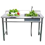 1 Compartment Kitchen Sink, Stainless Steel 120x60x80cm Single Bowl Restaurant Sink Set Utility Sink Drain Board with… - Image 2