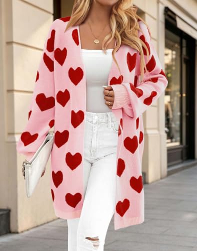 Image of Oversized Long Cardigan Sweaters for Women Cute Heart Fall Coats Outfits | Soft Knit Long Sleeve Cardigans, Winter Fall Clothes, Dressy Casual Office Work Teacher Outfits