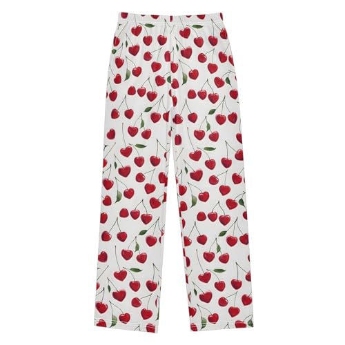 ALAZA Fruit Cherry Heart White Pajama Lounge Pants Long Sleep Pajama Bottoms with Pockets