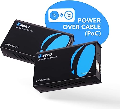 Image of OREI USB Over Cat5e /6 Extender Upto 165 Feet - Extends USB 2.0 Signal Over LAN Ethernet with 2 Ports - Power Over Cable for Long Distance Extension Supports All Operating System (USB-EX165-K) | USB Over CAT5 Extender, USB Over Ethernet Extender - 480Mbps, Plug & Play, No Drivers, USB-B to Dual USB-A