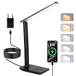 Carehabi Lampe de Bureau Puissante - 5 Modes de Couleurs et 5 Niveaux de Luminosité Réglables - Rotation sur 3 Axes - Protection des Yeux - Lampe de Lecture avec Port USB et Fonction Mémoire,Noir