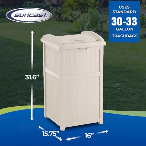 Suncast 2 Pack 15.75" x 16" x 31.6" Trash Hideaway 33 Gallon Resin Outdoor Commercial Garbage Container with Lid for Backyard, Deck, or Patio in Taupe - image 3