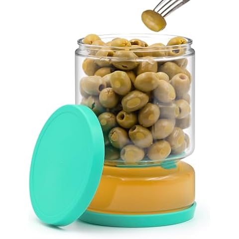 ForTidy Glass Pickle Jar with Strainer Flip - Airtight Olive Container with Silicone Lids, 50.72oz Kitchen Organization Must-Have Versatile Hourglass Jar, BPA-Free, Dishwasher Safe (Green) Cover