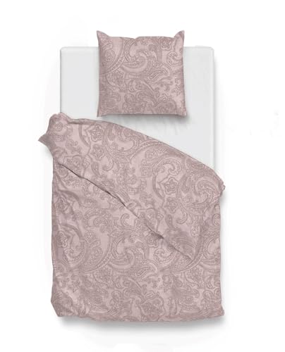 Heckett Lane ZO Home Satin Bettwäsche Paisley DI LINO, 100% Baumwolle, Verschiedene Größen, Shell Nude, Größe:135x200 cm + 80x80 cm