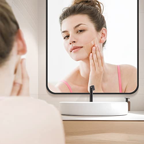 Forbath Black Bathroom Mirror, Wall Mounted Vanity Mirror 20" X 28" Rectangle Rounded Corner Farmhouse Decor Metal Framed Bath Mirror For Living Room Bedroom, Hangs Horizontal Or Vertical #TOP5