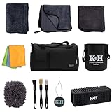 K&H 15-teiliges Auto-Detaillierungs-Set, komplettes Reinigungsset für Innen- und Außenbereich, mit Bürsten, Mikrofaser-Handtüchern und Radwerkzeugen, Geschenk für Männer, Väter und Auto-Enthusiasten