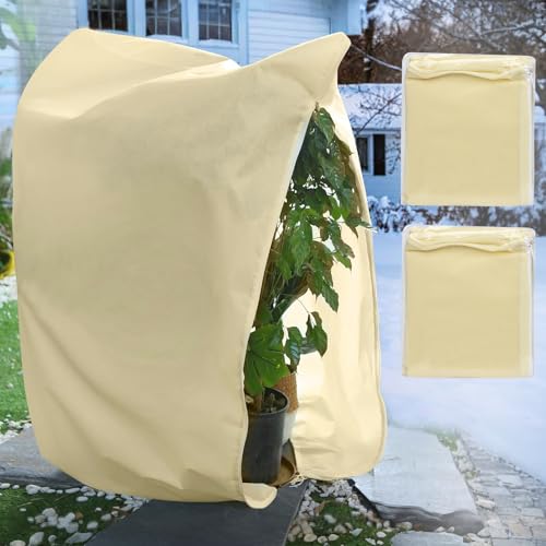 植物保護カバー 2枚入り 防寒カバー 不織布保温ネット ファスナー・調節引き紐付き 通気性良い 冬用防寒 霜・雪・風・虫害対策 被せるだけ プランターカバー 観葉植物/鉢カバー 耐久 再利用可能 ガーデニング用品 120x180cm