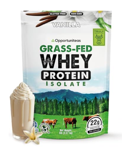 Image of Opportuniteas Grass Fed Vanilla Whey Isolate Protein Powder - 22g Protein, Heavy-Metal Tested, Organic Vanilla Flavor, No Stevia, Non-GMO, Hormone-Free, Sourced from Ireland, 5lb