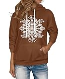 Women's Hoodies Long Sleeve Sweatshirts Drawstring Pullover Tops with Pocket Casual Loose Blouses Tunic (Pure Brown Flowers,L)