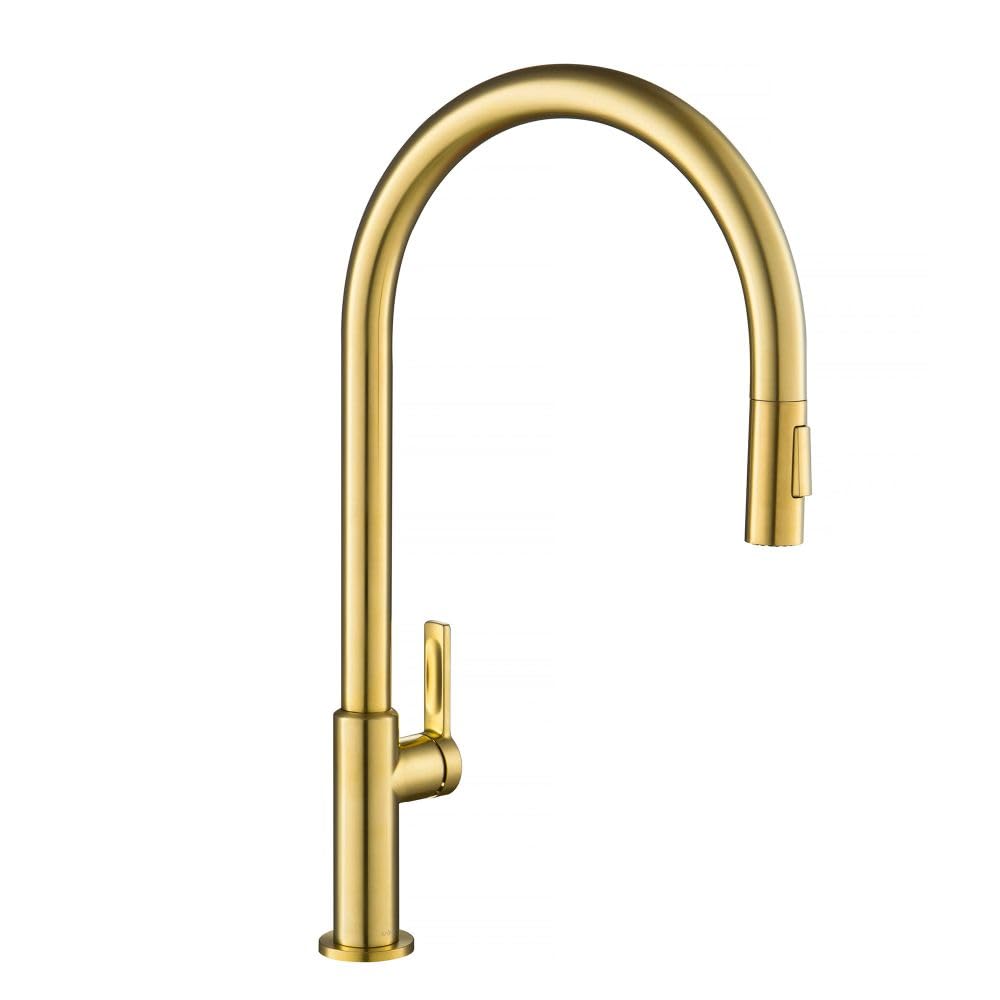 KrausOletto High-Arc Single Handle Pull-Down Kitchen Faucet in Brushed Brass, KPF-2821BB