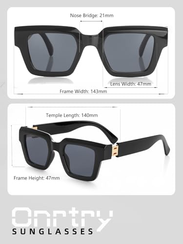 Image of Onrtry Fashion Square Sunglasses for Women Men Rectangle Thick Frame Sun Glasses 90s Designer Style Black Shades
