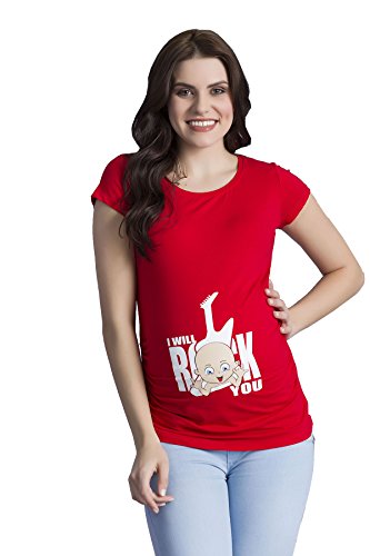 I Will Rock You - Divertida y divertida camiseta de maternidad con diseño de camiseta de maternidad para el embarazo, camiseta de manga corta, rojo, XL