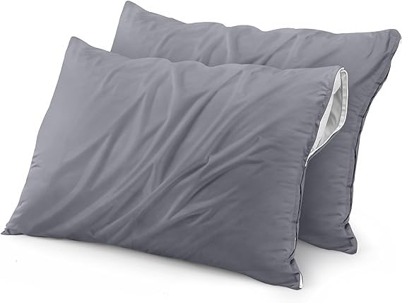 MINK HAVEN Waterproof & Dustproof Cotton Terry Pillow Protectors – Standard Size, Breathable & Soft Pillow Cover, Zippered Enclosure, Hypoallergenic (Grey, 20x30 Inches, Pack of 2)-image-15