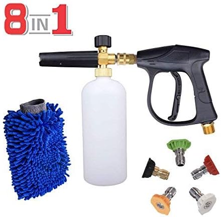 Car Wash Pressure Washer Adjustable Foam Cannon 1 Liter Bottle, 1/4 Quick Connector Foam Blaster for Pressure Washer Gun,5 Pressure Washer Nozzles for Cleaning with Glove