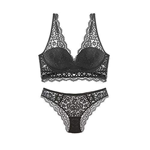 Soutien-gorge push up en dentelle noire et bonnet 3/4 galbant