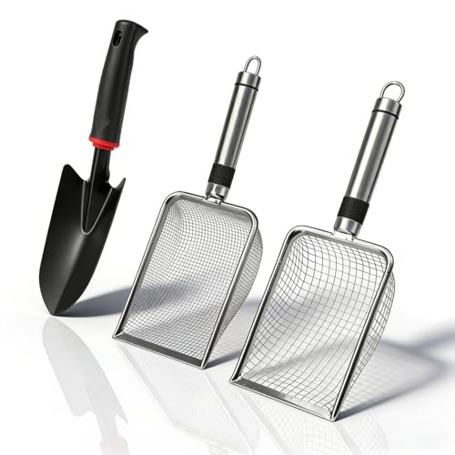 msymsyu 2 Stück Sieb Garten Edelstahl Sandsieb 2.8mm und 5.0mm Masche Gartensieb Mit 31x6cm Gartenschaufel Erdsieb Gartensieb Erde Mit Griff für Sandkasten Garten Bodenunkräuter Tumbling-Screening