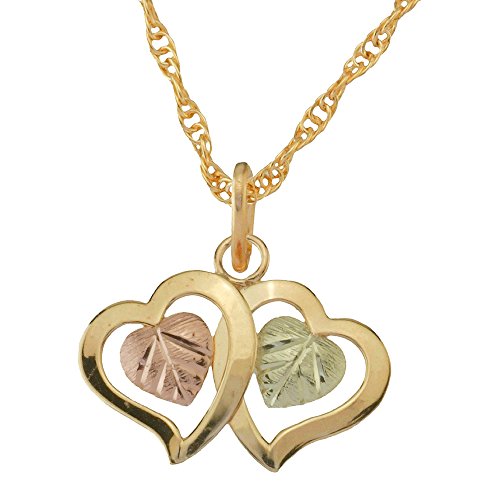 10k Black Hills Gold Double Heart Pendant Necklace