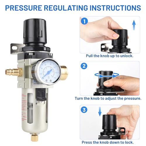 SWAWIS Druckminderer Druckluft Wasserabscheider Druckluft 1/4 Zoll Druckminderer Druckregler Kompressor Wartungseinheit Druckluft Schnellkupplung Druckluft Kompressor Zubehör