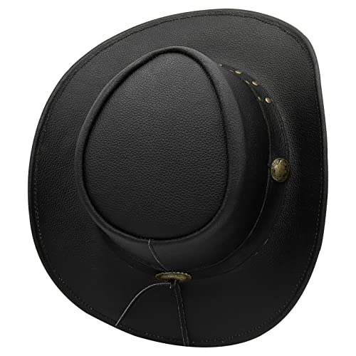 Image of Sidewinder Australian Cowboy Leather hat Steampunk Unisex Adult for Men and Women Shapeable Outback Western Style Wide Brim