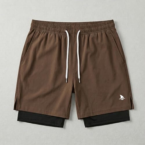 Image of Boldshark Men's 2-in-1 Running Shorts with Inner Compression Layer, Quick-Dry Sports Shorts with Phone Pocket for Gym, Running & Training