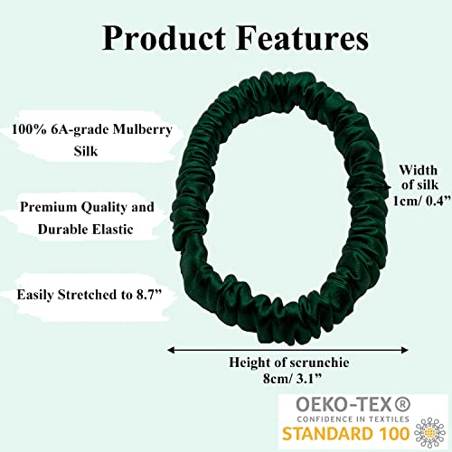 Image of VLOMOT 6 Pcs Set 100% Pure Mulberry Silk Hair Scrunchies Silk Hair Ties with 6 Chic Colors Everyday Skinny Scrunchies Silk Ponytail Holders Hair Care No Damage (Green)