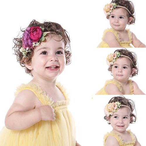 Beaupretty Conjunto de 6 tiaras florais para bebês meninas, coroa de flores, elástico, faixa de cabe