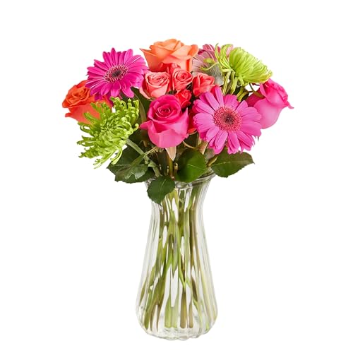 1800 Flowers – Vibrant Blooms Single Bouquet (Clear Vase Included)