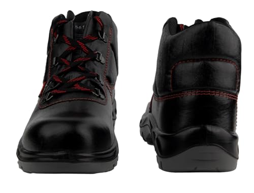 Image of KARAM FS21 Black Leather Safety Shoes for Men | Double Density with Fiber Toe | Antistatic, Antislip, Oil & Heat Resistant | Size-13