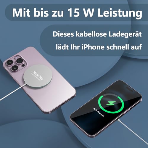 Mag-Safe Ladegerät 15W Magnetisch – Induktive Ladestation kabelloses Ladepad, Wireless Charger kompatibel mit iPhone 17/16/15/14/13/12 Serie und AirPods 4/3/2/Pro（ohne Netzteil）