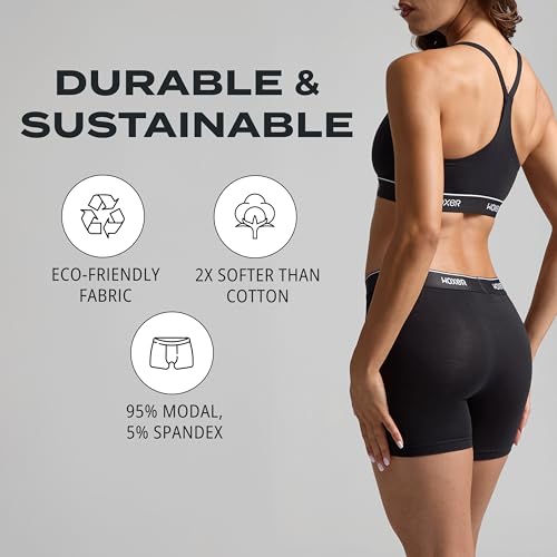 Woxer Boxer Shorts for Women - 5' Baller Boy Shorts Underwear for Women, Soft Modal - Seamless Chafe Free, No Show Underwear - Breathable and Moisture-Wicking - Full Coverage Fit, Black 2.0