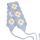 ClawsandPaws Daisy Crochet Headbands Hairbands, Hair Scarf for Women Girls, Knitted Floral Hair Accessories for Hair Styling/Festival/Holiday, Cottagecore Aesthetic (Light Blue)