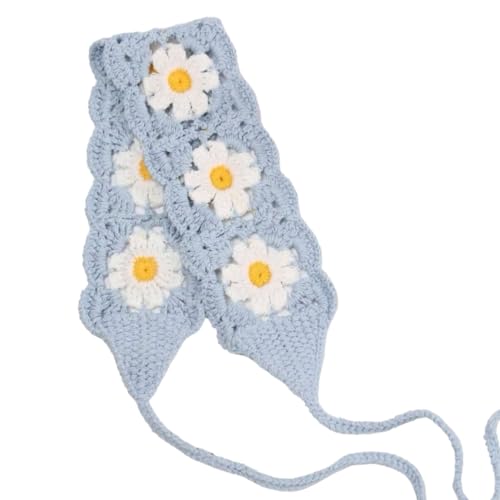 ClawsandPaws Daisy Crochet Headbands Hairbands, Hair Scarf for Women Girls, Knitted Floral Hair Accessories for Hair Styling/Festival/Holiday, Cottagecore Aesthetic (Light Blue)