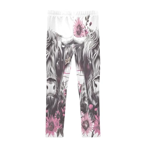 Toddler Girls Leggings Printed Yoga Pants Leggings Highland Cow Pink Floral for Kids2