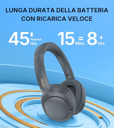 Edifier W800BT SE Cuffie Wireless Over Ear Bluetooth 5.4- Cancellazione del Rumore delle Chiamate AI - 45Ore - Ricarica Rapida - Modalità Gioco - Pieghevole - Nero (W800BT SE, Grigio) - Immagine 3