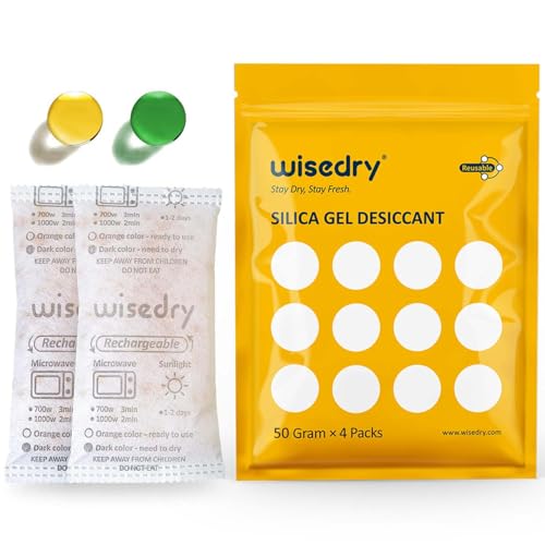 Wisedry Lebensmittelqualität Silikagelbeutel für Mikrowelle, Feuchtigkeitsanzeiger und wiederverwendbar, für Kleidung, Lebensmittel, Aufbewahrungsboxen, 4 Stück Wisedry Lebensmittelqualität Silikagelbeutel für Mikrowelle, Feuchtigkeitsanzeiger und wiederverwendbar, für Kleidung, Lebensmittel, Aufbewahrungsboxen, 4 Stück
