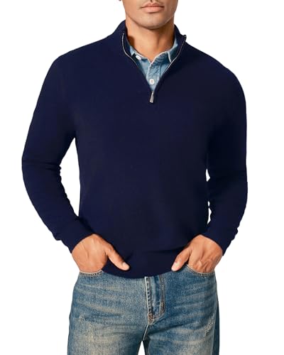 KVSS Men's Mock Neck Half Zip 100% Pure Cashmere Sweater, Pullover Cashmere Sweaters for Mens | Luxury from Inner Mongolia