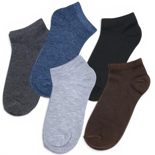 Image of Ankle Socks for Men & Women (Unisex) - Made with Soft, Breathable & Durable Cotton, Anti Odour, Multicoloured - Free Size - Pack of 5 - suitable for Sports, Gym and Daily use