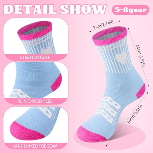 16 Pairs Kids Crew Athletic Socks Cotton Mid Calf Socks with Retro Stripes Hearts for Girls Boys Sports Football2