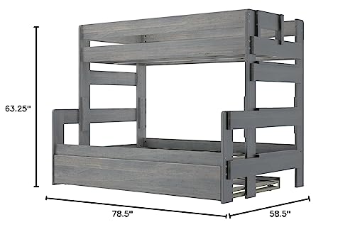 Max & Lily Modern Farmhouse Twin/Full Bunk Bed With Trundle, Driftwood #TOP5