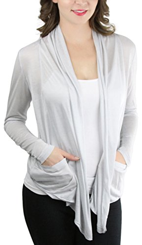 Image of ToBeInStyle Womens Open Front Long Sleeve Lightweight Asymmetrical Draped Cardigan with Side Pockets