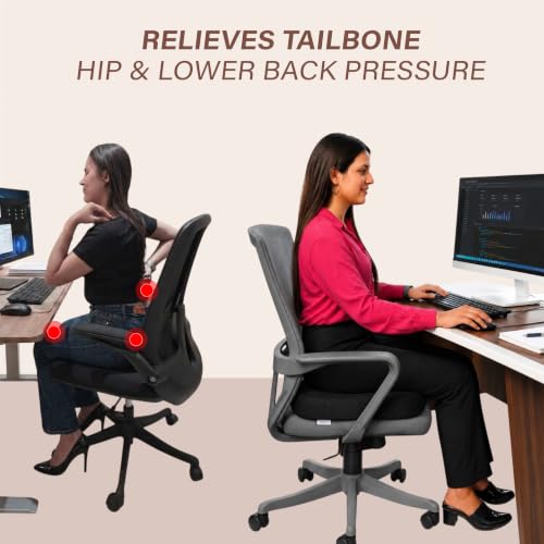Image of Orthopaedic Memory Foam Coccyx Seat Cushion - (2 Year Warranty)-(18 inchx14 inchx3 inch) Tailbone & Sciatica Relief, Extra Support for Long Sitting,Non-Slip for Office /Home Chairs,Upto 100 kg - Mesh Black