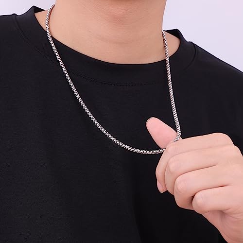 Fiusem Silver Chain For Men, 3Mm Mens Chain Necklaces, Stainless Steel Box Chain Necklace For Men Women And Boys, Mens Necklace 18 Inch #TOP2