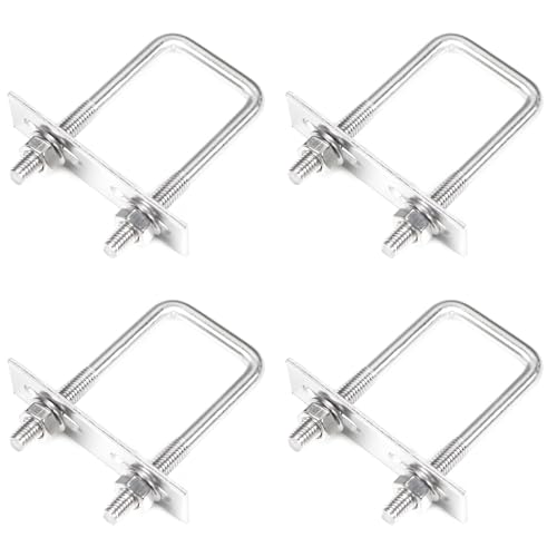 Image of 4 Pack Square U-Bolts 1 inch /25mm Inner Width 2.75 inch /70mm Length 304 Stainless Steel U Bolts M6 with Washers & Nuts & Frame Plate for Automobiles Trailer, Ski Boat, or Sailboat Trailer