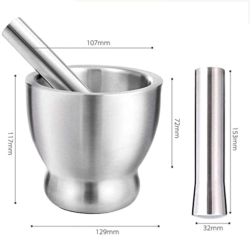 Mzlxdedian Mortar And Pestle Sets 18/8 Brushed Stainless Steel Spice Grinder Pill Crusher Herb Bowl #TOP1