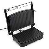Huslog Parrilla Eléctrica Panini Grill 1000W, Placas Antiadherentes, Mango Cool Touch, Apertura Ajustable, Indicador Luminoso, Base Antideslizante, Acero Inoxidable, Compacta y Robusta, Negro