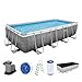 Produktbild Bestway Power Steel Frame Pool Komplett-Set mit Filterpumpe 549 x 274 x 122 cm, Rattan-Optik (Schiefergrau), eckig